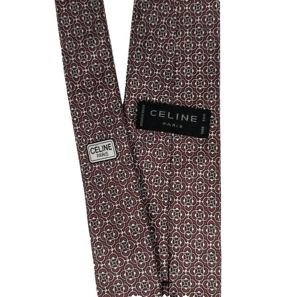 Céline Paris Men's Tie 100% Silk Handmade In France Burgundy White L58 W3 - Picture 2 of 14